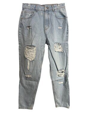 PrettyLittleThing Womens Light Wash Distressed Mom Jeans UK 10 US 6